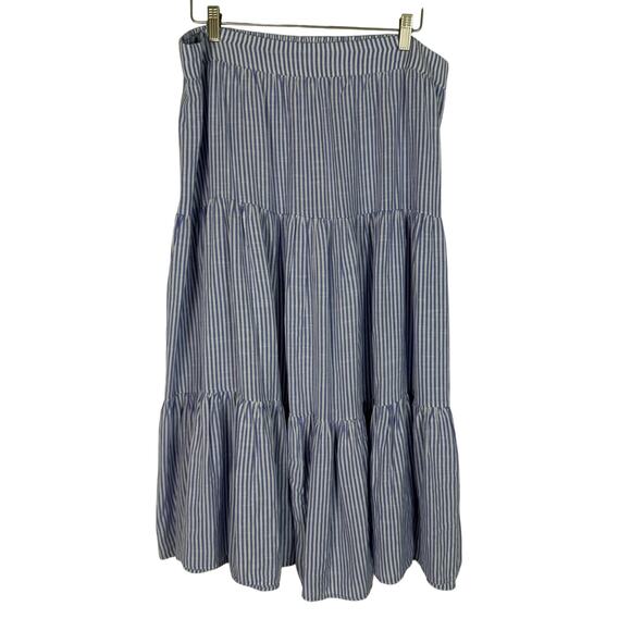 LC‎ Lauren Conrad Skirt Three Tier Midi Skirt Blue & White Stripe Sz XL - Picture 1 of 8